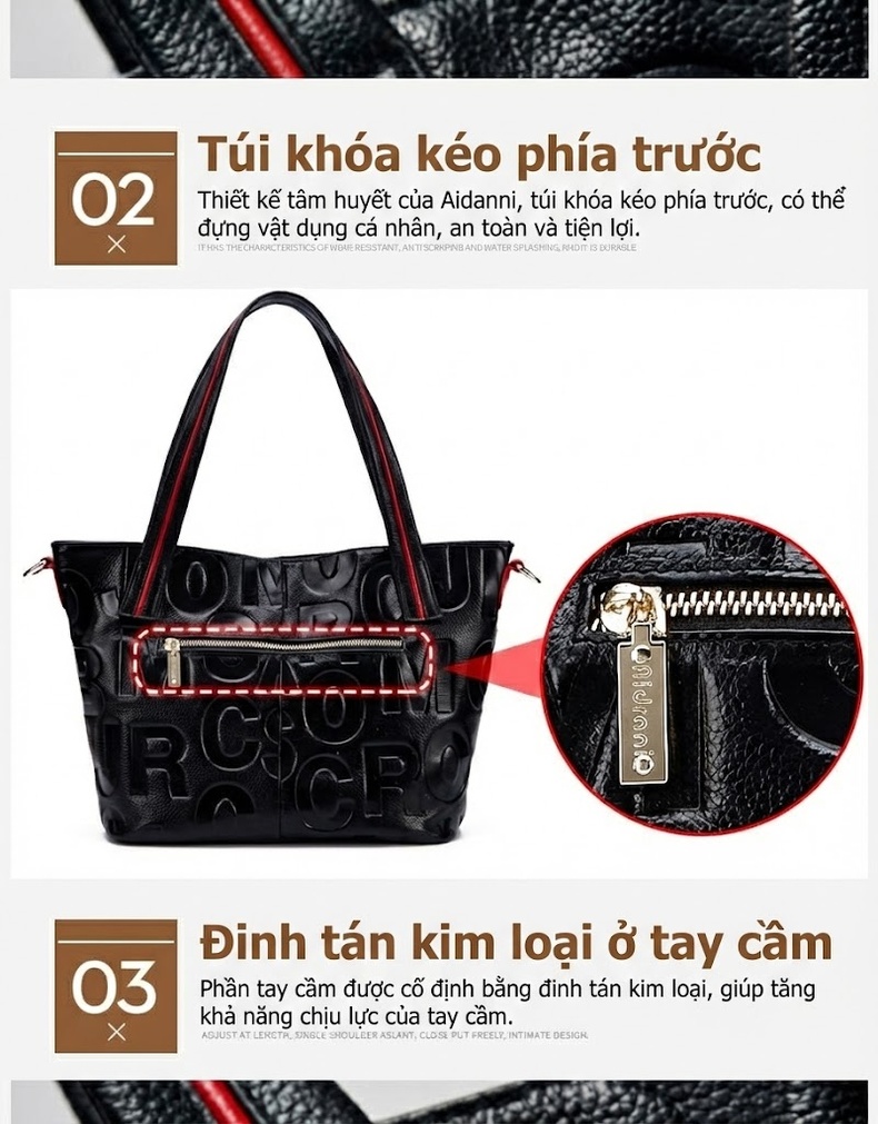 Túi Xách Tay Nữ Da Bò Đeo Vai Đeo Chéo Thời Trang Màu Đen, Trắng chi tiết 6