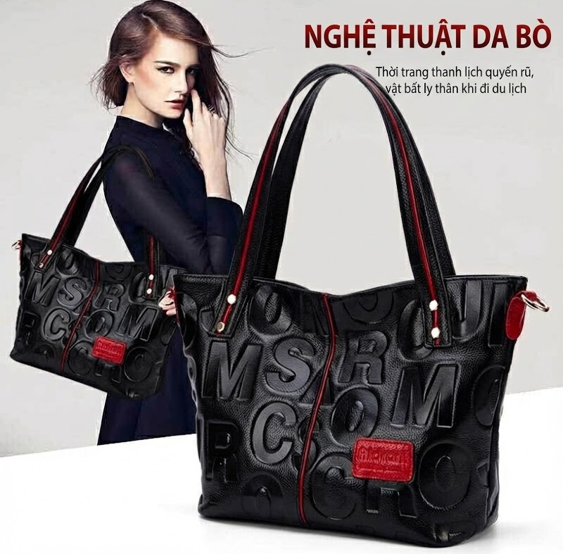 Túi Xách Tay Nữ Da Bò Đeo Vai Đeo Chéo Thời Trang Màu Đen, Trắng