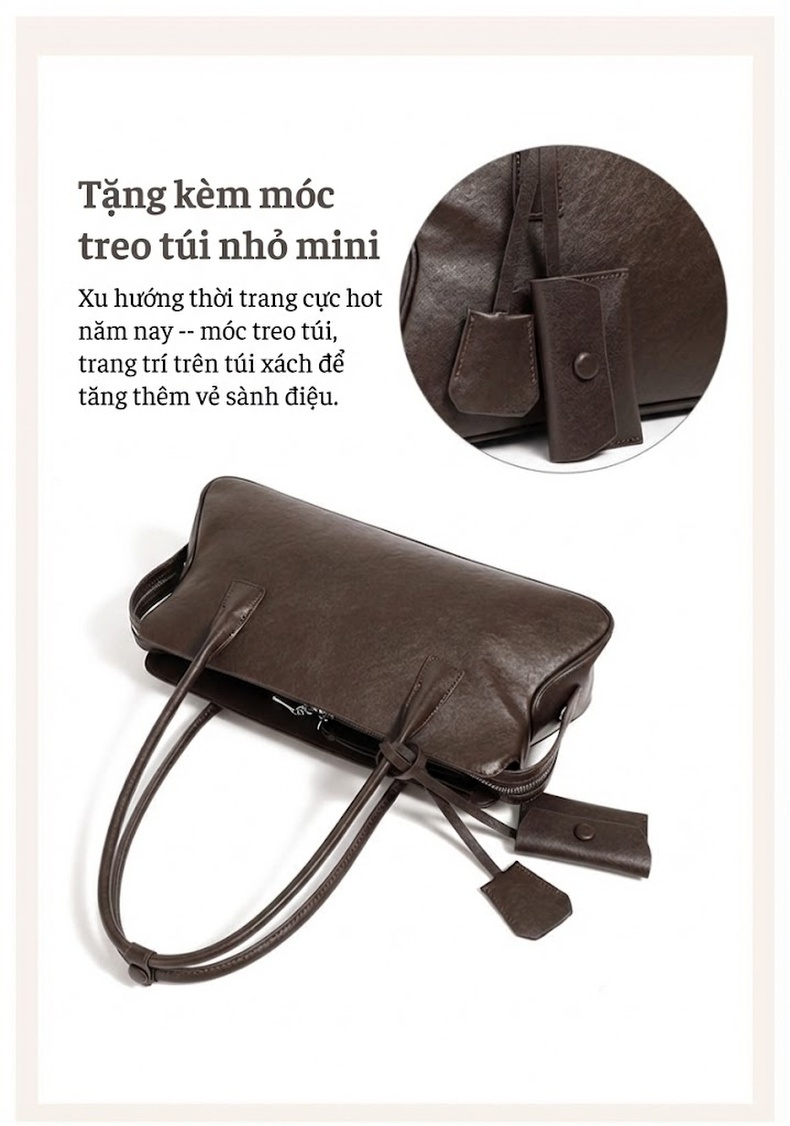 Túi Xách Tay Nữ Da Bò Đeo Vai Phong Cách Cổ Điển Màu Nâu chi tiết 10
