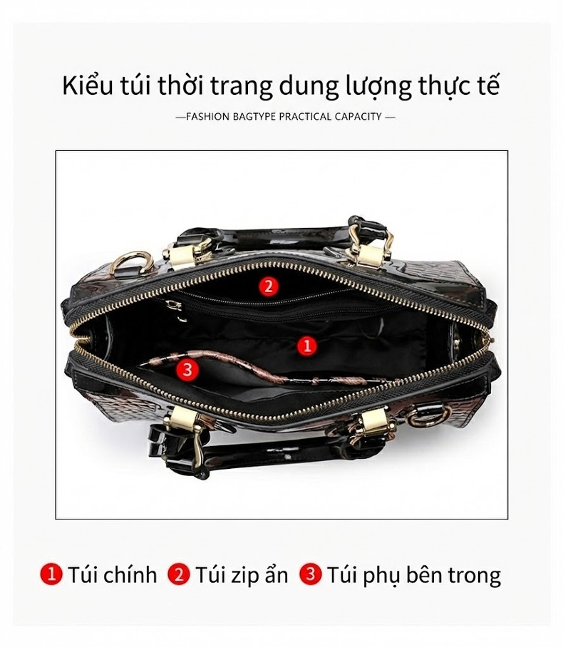 Túi Xách Tay Nữ Da Bò Định Hình Họa Tiết Da Báo Đeo Vai, Đeo Chéo chi tiết 6