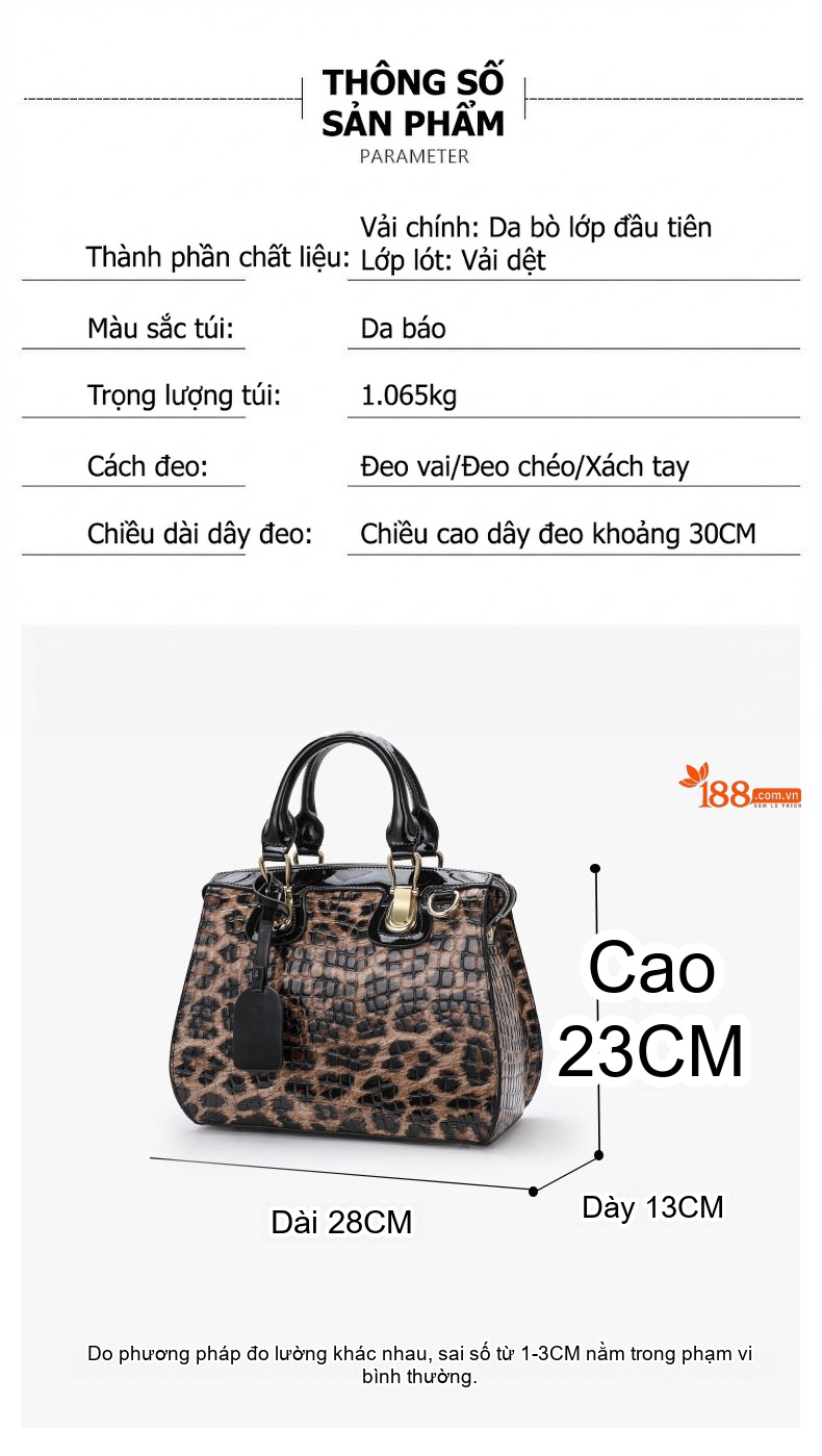 Túi Xách Tay Nữ Da Bò Định Hình Họa Tiết Da Báo Đeo Vai, Đeo Chéo chi tiết 5