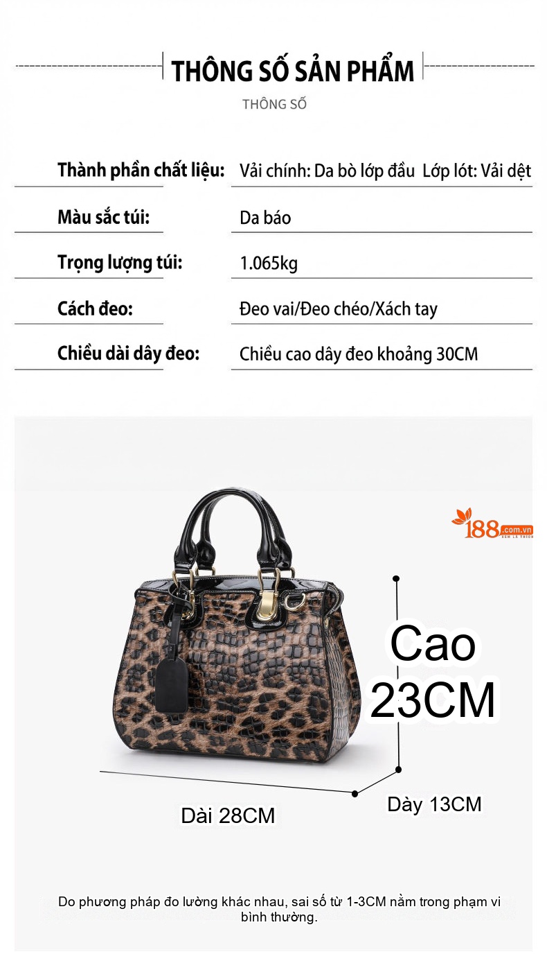 Túi Xách Tay Nữ Da Bò Định Hình Họa Tiết Da Báo Đeo Vai, Đeo Chéo chi tiết 17