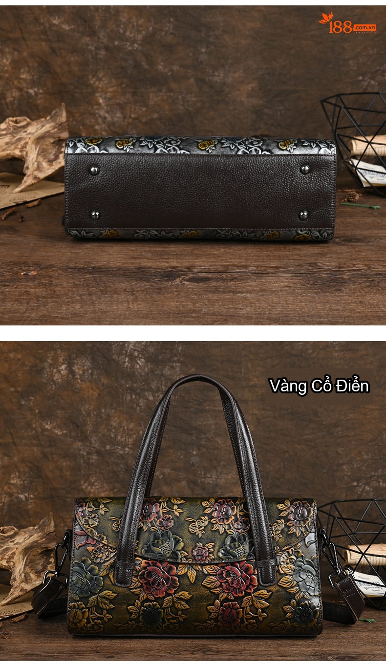 Túi Xách Tay Nữ Da Bò Hoa Văn Vintage Túi Đeo Vai, Đeo Chéo chi tiết 7