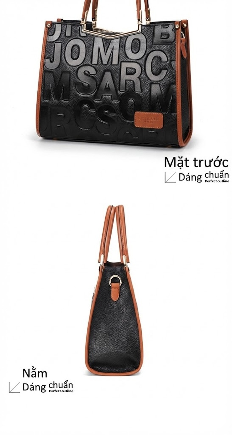 Túi Xách Tay Nữ Da Bò In Chữ Thời Trang, Túi Đeo Vai, Túi Đeo Chéo, Túi Xách Công Sở Màu Đen, Nâu chi tiết 10