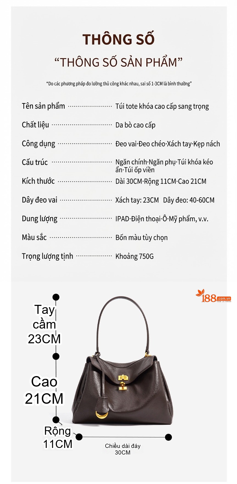 Túi Xách Tay Nữ Da Bò Kelly Rodeo Cao Cấp, Túi Tote Đeo Vai Đựng Vừa A4 Màu Nâu, Đen chi tiết 5