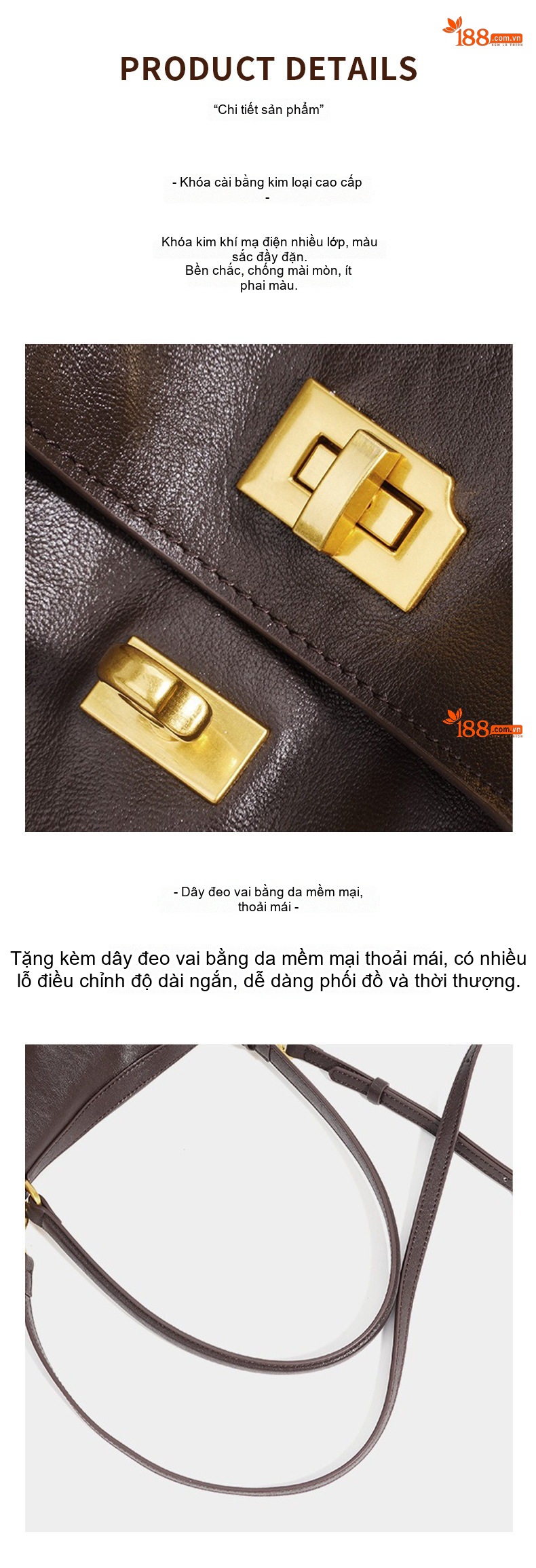Túi Xách Tay Nữ Da Bò Kelly Rodeo Cao Cấp, Túi Tote Đeo Vai Đựng Vừa A4 Màu Nâu, Đen chi tiết 18