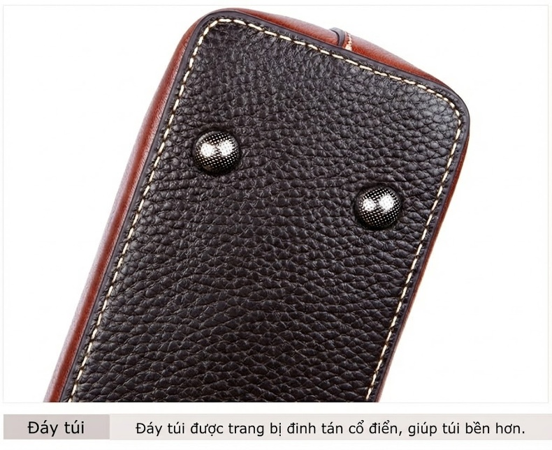 Túi Xách Tay Nữ Da Bò Khắc Họa Tiết Cổ Điển Quai Xách Kim Loại Phong Cách Vintage Màu Nâu, Đen chi tiết 14