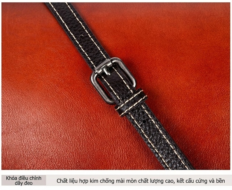 Túi Xách Tay Nữ Da Bò Khắc Họa Tiết Cổ Điển Quai Xách Kim Loại Phong Cách Vintage Màu Nâu, Đen chi tiết 15