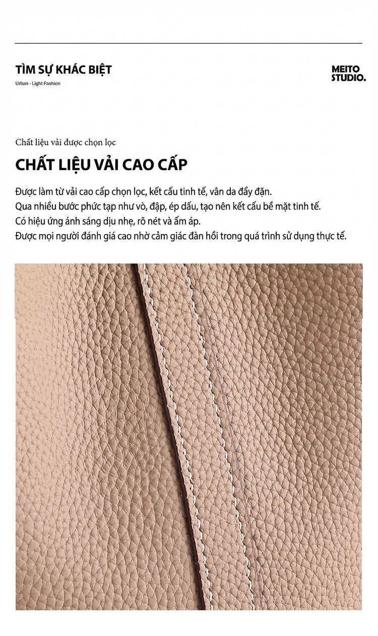 Túi Xách Tay Nữ Da Bò Kiểu Túi Rổ/Túi Bucket Đa Năng Màu Kem, Đen chi tiết 4
