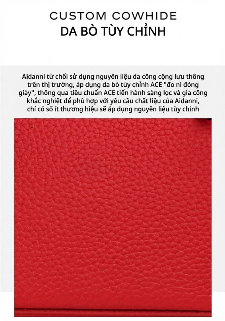 Túi Xách Tay Nữ Da Bò Lớn Vân Litchi Màu Đỏ chi tiết 9