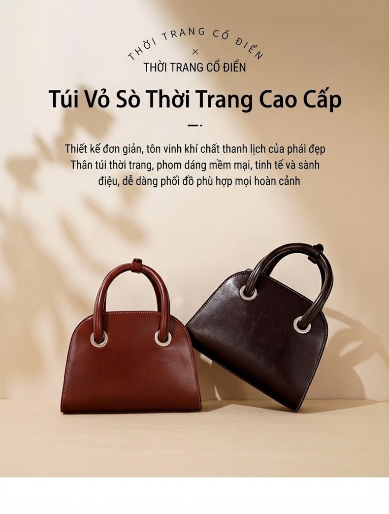 Túi Xách Tay Nữ Da Bò Màu Nâu Đậm, Nâu Vừa chi tiết 2