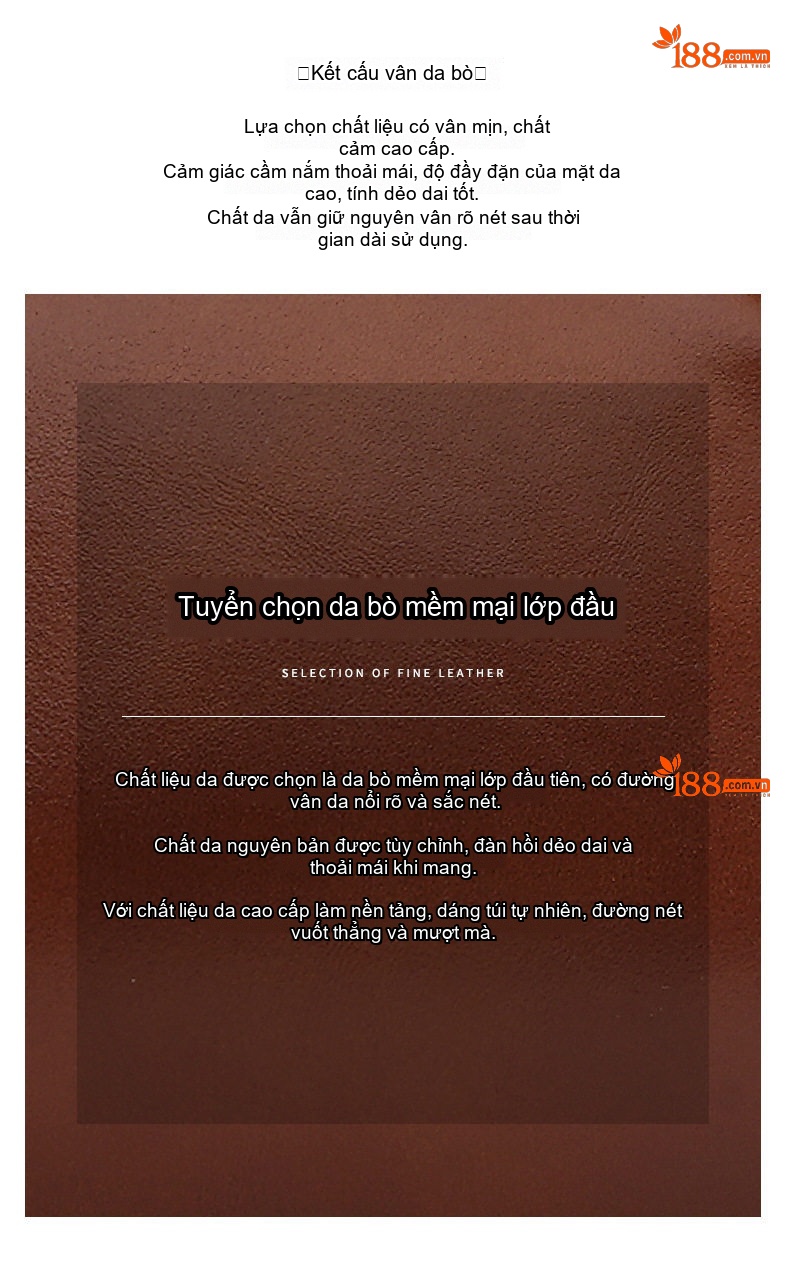 Túi Xách Tay Nữ Da Bò Màu Nâu Đậm, Nâu Vừa chi tiết 13