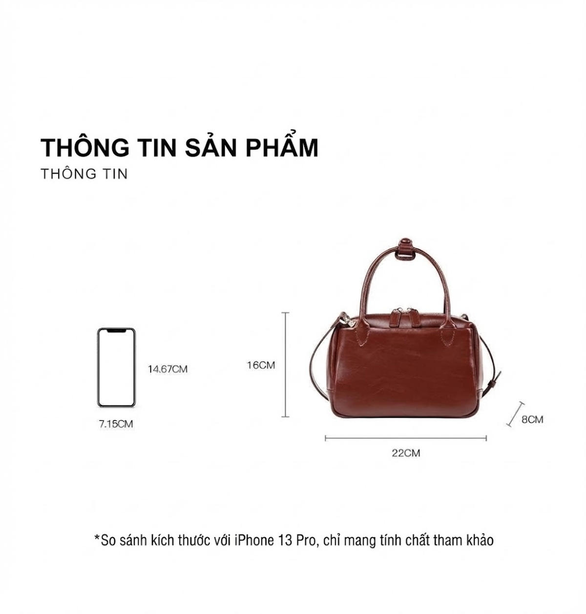 Túi Xách Tay Nữ Da Bò Mini Dáng Hộp Phom Cứng Cao Cấp Màu Đen, Đỏ, Nâu chi tiết 3