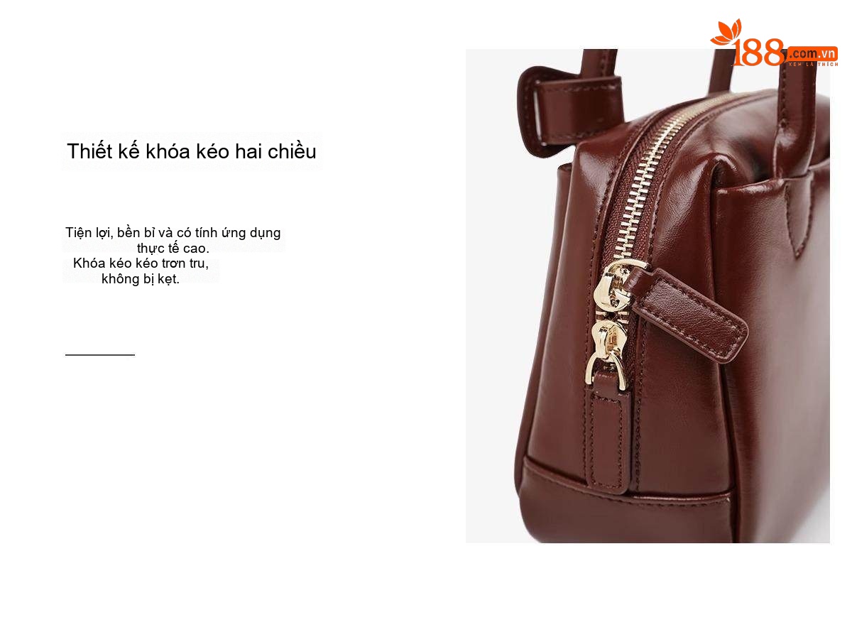 Túi Xách Tay Nữ Da Bò Mini Dáng Hộp Phom Cứng Cao Cấp Màu Đen, Đỏ, Nâu chi tiết 7