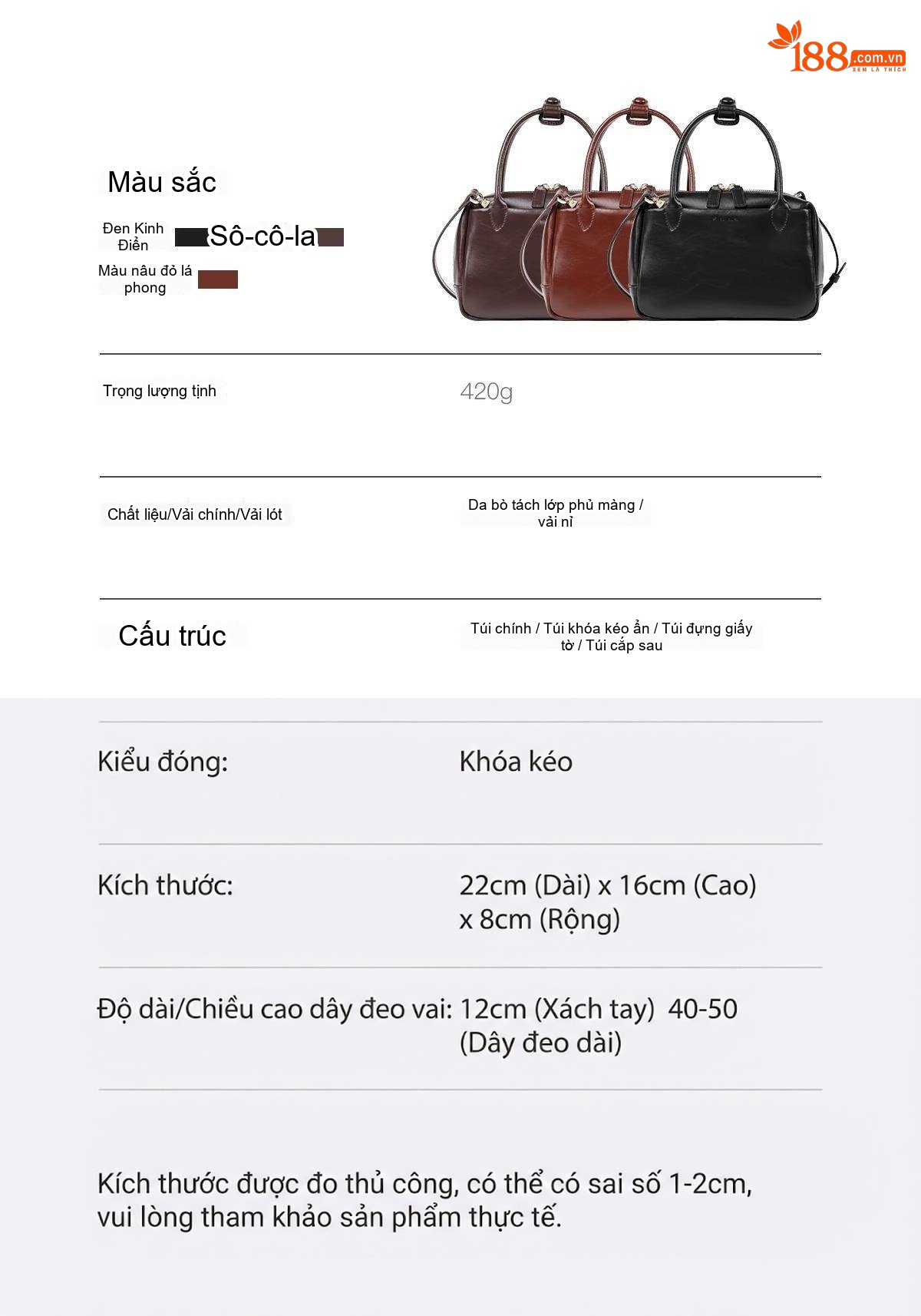 Túi Xách Tay Nữ Da Bò Mini Dáng Hộp Phom Cứng Cao Cấp Màu Đen, Đỏ, Nâu chi tiết 5