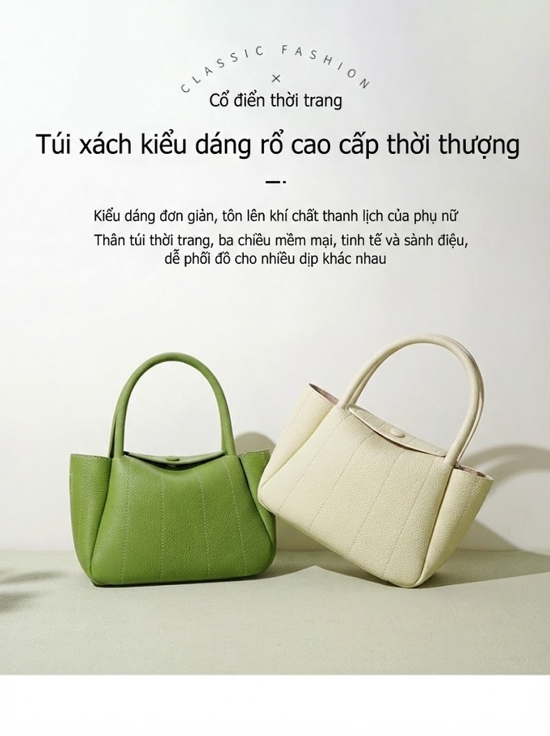 Túi Xách Tay Nữ Da Bò Mini Hình Thỏi Vàng Đeo Vai, Đeo Chéo Màu Kem, Hồng, Xanh Lá chi tiết 1