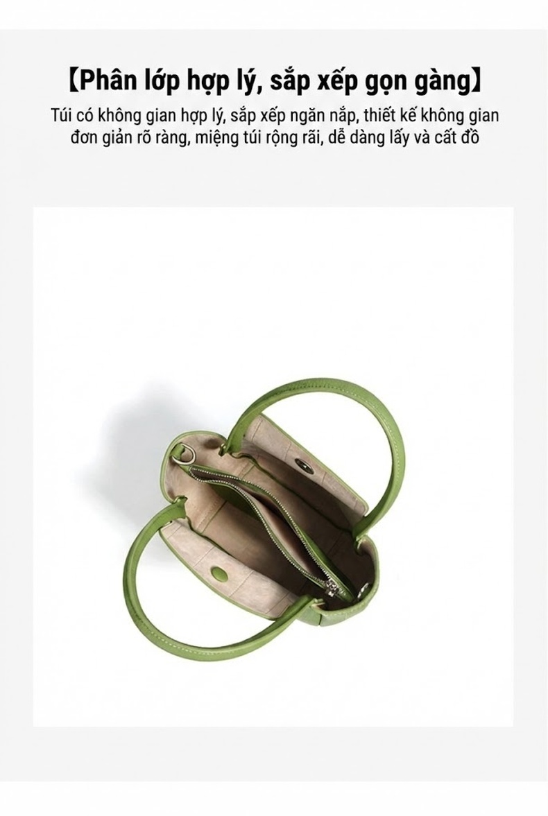 Túi Xách Tay Nữ Da Bò Mini Hình Thỏi Vàng Đeo Vai, Đeo Chéo Màu Kem, Hồng, Xanh Lá chi tiết 9