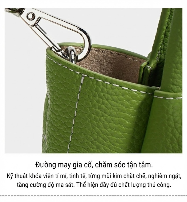 Túi Xách Tay Nữ Da Bò Mini Hình Thỏi Vàng Đeo Vai, Đeo Chéo Màu Kem, Hồng, Xanh Lá chi tiết 13