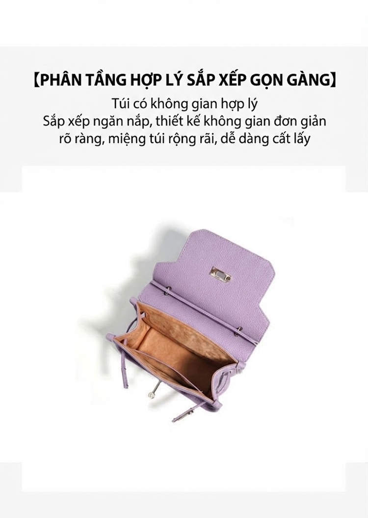 Túi Xách Tay Nữ Da Bò Mini Kelly Pháp Đeo Vai, Đeo Chéo Màu Đen, Tím, Vàng, Xanh... chi tiết 11