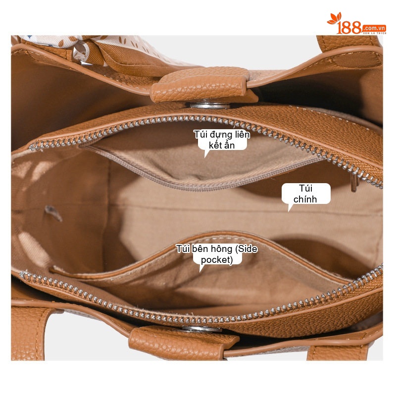 Túi Xách Tay Nữ Da Bò Mini Phom Đứng Màu Nâu Caramel