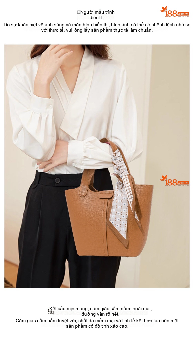 Túi Xách Tay Nữ Da Bò Mini Phom Đứng Màu Nâu Caramel chi tiết 1