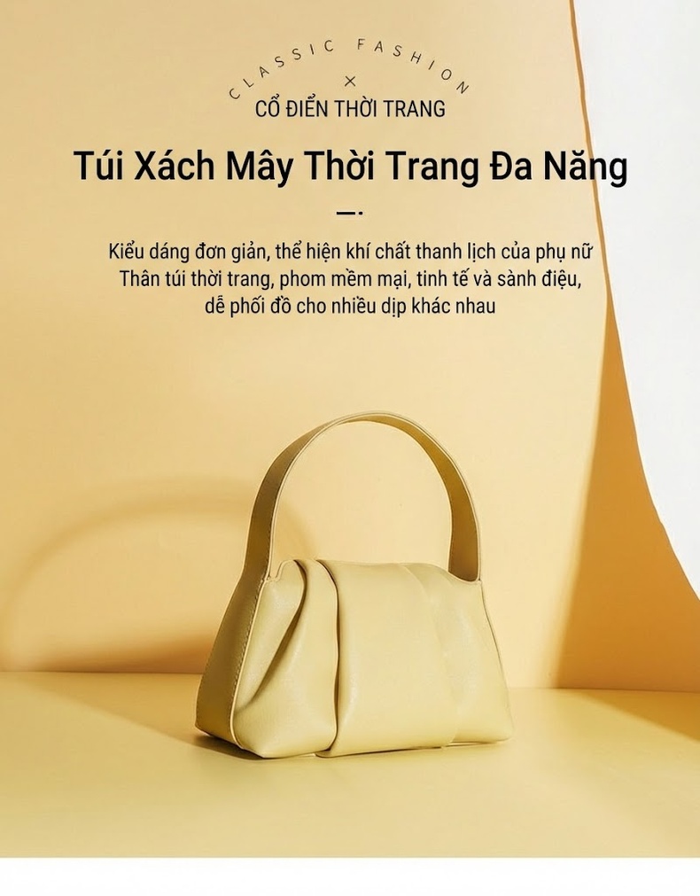 Túi Xách Tay Nữ Da Bò Mini Thiết Kế Nhún Bèo Đeo Vai, Đeo Chéo Màu Kem, Nâu chi tiết 1