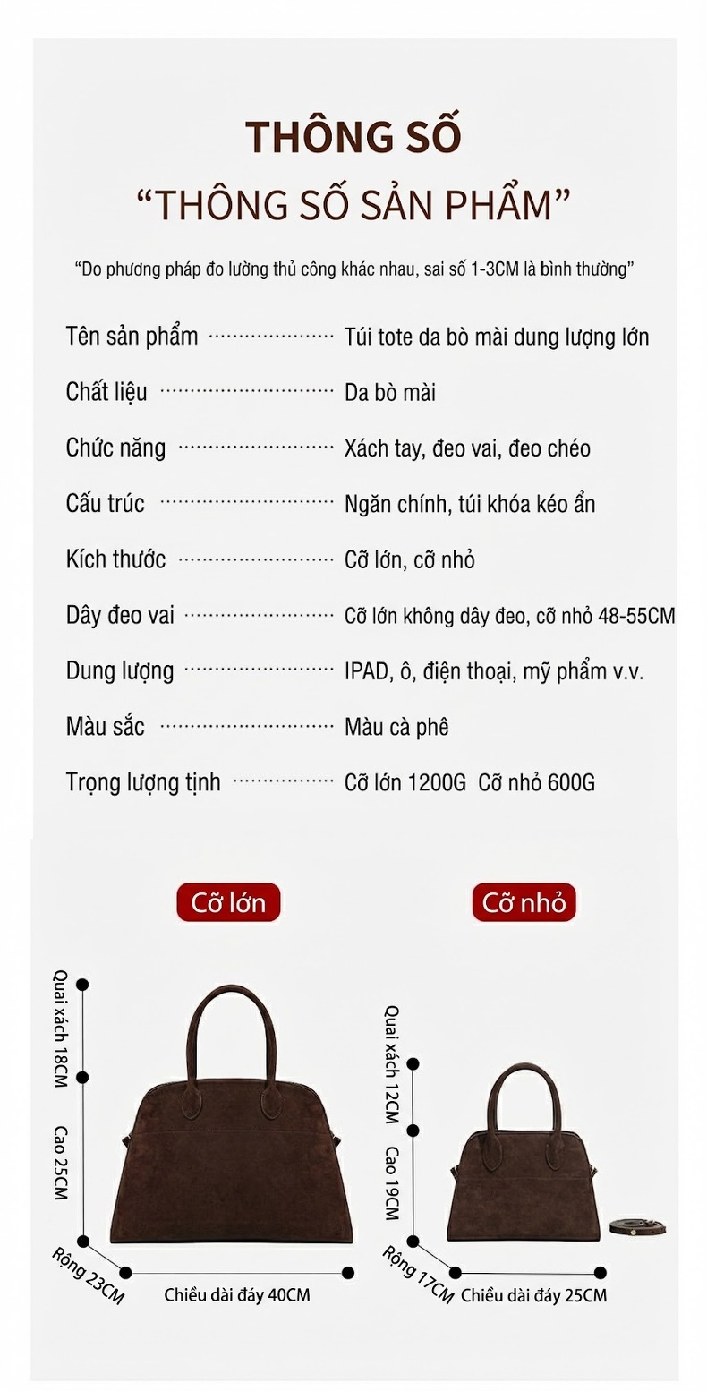 Túi Xách Tay Nữ Da Bò Mờ Sức Chứa Lớn Phong Cách Vintage Màu Nâu chi tiết 4