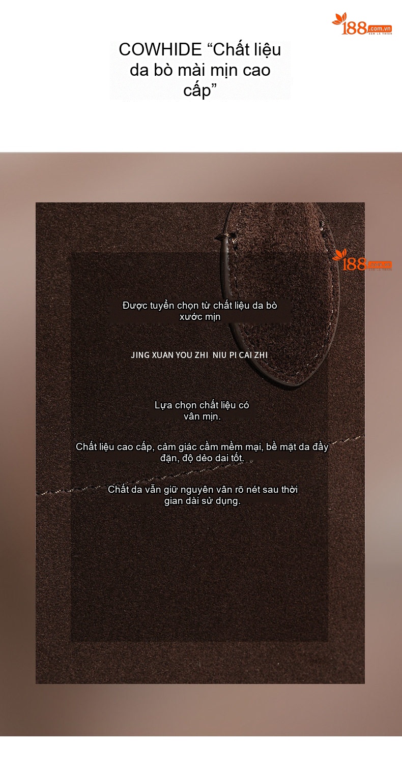 Túi Xách Tay Nữ Da Bò Mờ Sức Chứa Lớn Phong Cách Vintage Màu Nâu chi tiết 10