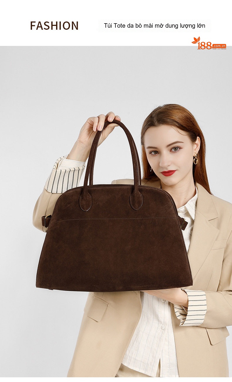 Túi Xách Tay Nữ Da Bò Mờ Sức Chứa Lớn Phong Cách Vintage Màu Nâu chi tiết 2