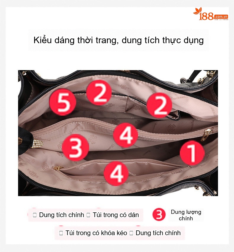 Túi Xách Tay Nữ Da Bò Nguyên Miếng Sức Chứa Lớn Đeo Vai Dành Cho Mẹ Bỉm Sữa Màu Đen chi tiết 7
