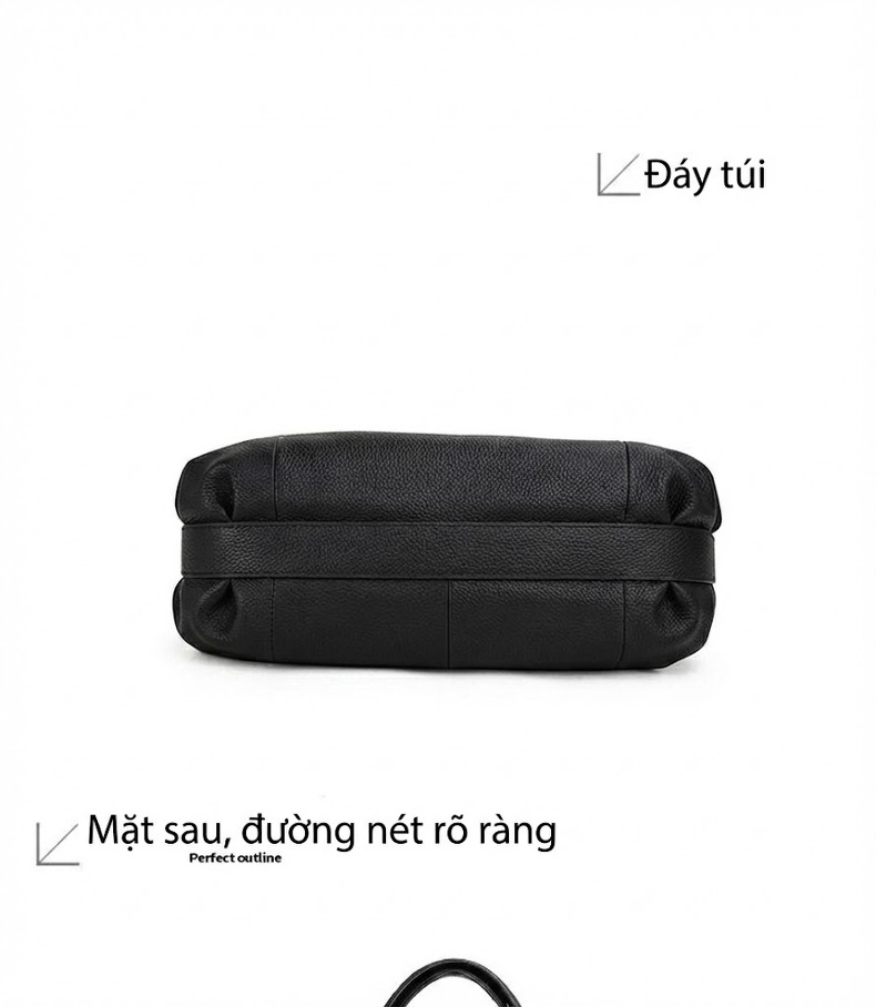 Túi Xách Tay Nữ Da Bò Nguyên Miếng Sức Chứa Lớn Đeo Vai Dành Cho Mẹ Bỉm Sữa Màu Đen chi tiết 14