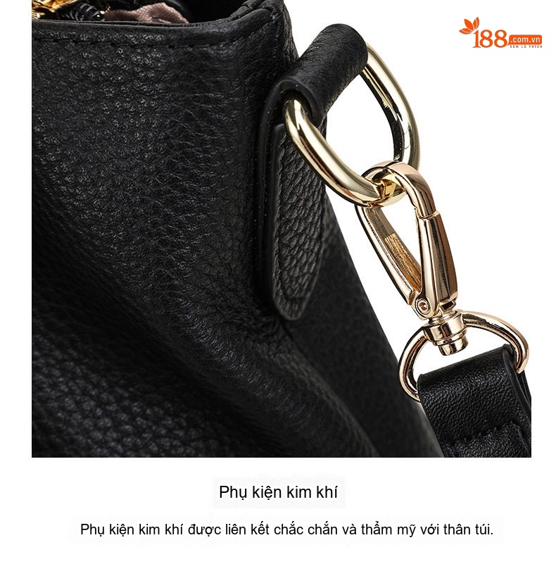 Túi Xách Tay Nữ Da Bò Nguyên Miếng Sức Chứa Lớn Đeo Vai Dành Cho Mẹ Bỉm Sữa Màu Đen chi tiết 17
