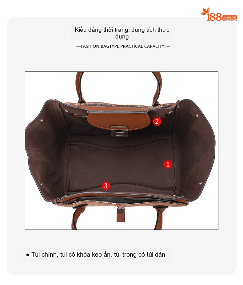 Túi Xách Tay Nữ Da Bò Phối Vải Bố Sức Chứa Lớn Phong Cách Thời Trang Âu Mỹ Màu Nâu chi tiết 8