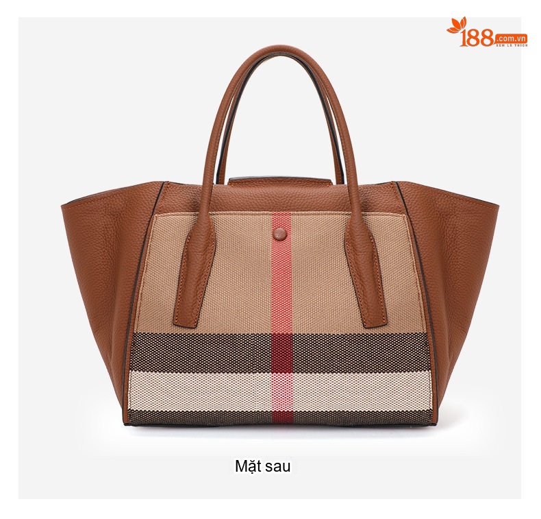 Túi Xách Tay Nữ Da Bò Phối Vải Bố Sức Chứa Lớn Phong Cách Thời Trang Âu Mỹ Màu Nâu chi tiết 15