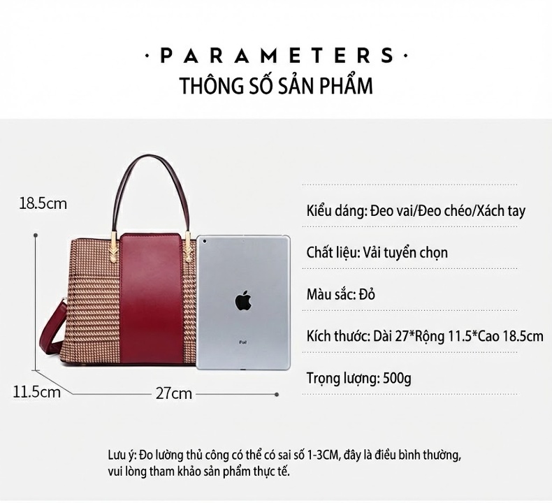 Túi Xách Tay Nữ Da Bò Phong Cách Thời Trang Sang Trọng Màu Đỏ, Họa Tiết chi tiết 6