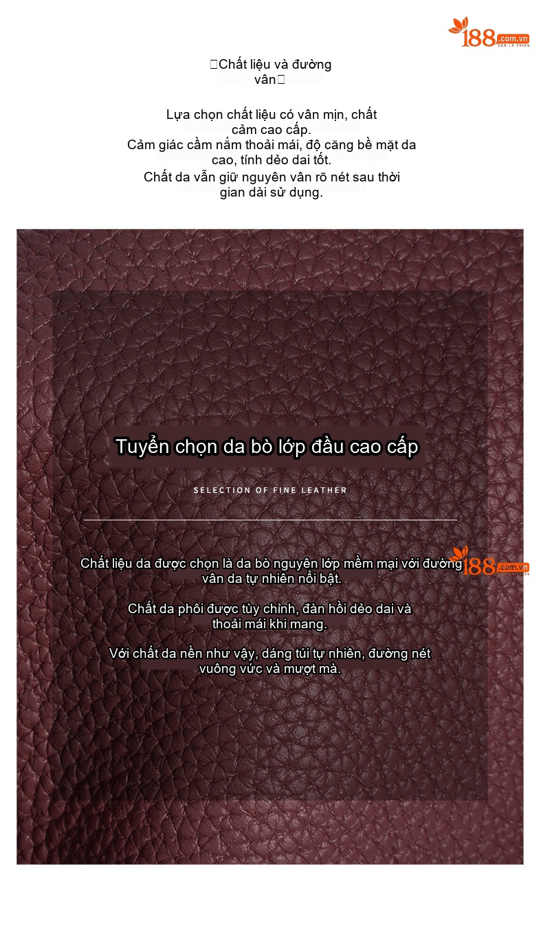 Túi Xách Tay Nữ Da Bò Quai Xách Đeo Vai Màu Đỏ Rượu Vang, Đen, Kem chi tiết 10