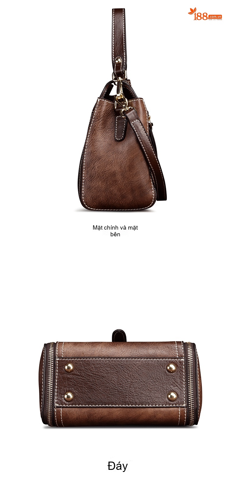Túi Xách Tay Nữ Da Bò Retro Vintage Châu Âu, Mỹ Đeo Vai, Đeo Chéo Màu Nâu, Đen chi tiết 7
