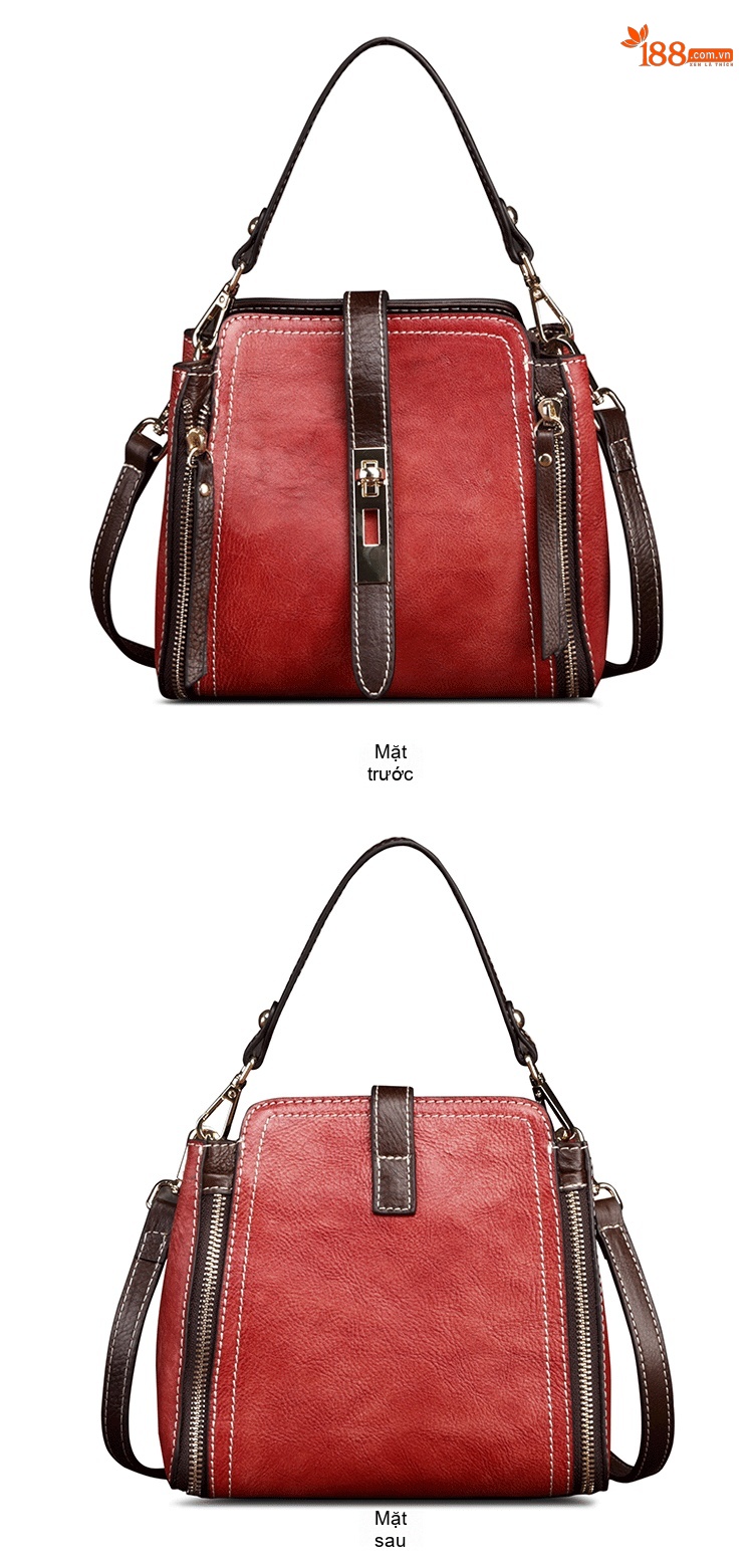Túi Xách Tay Nữ Da Bò Retro Vintage Châu Âu, Mỹ Đeo Vai, Đeo Chéo Màu Nâu, Đen chi tiết 8