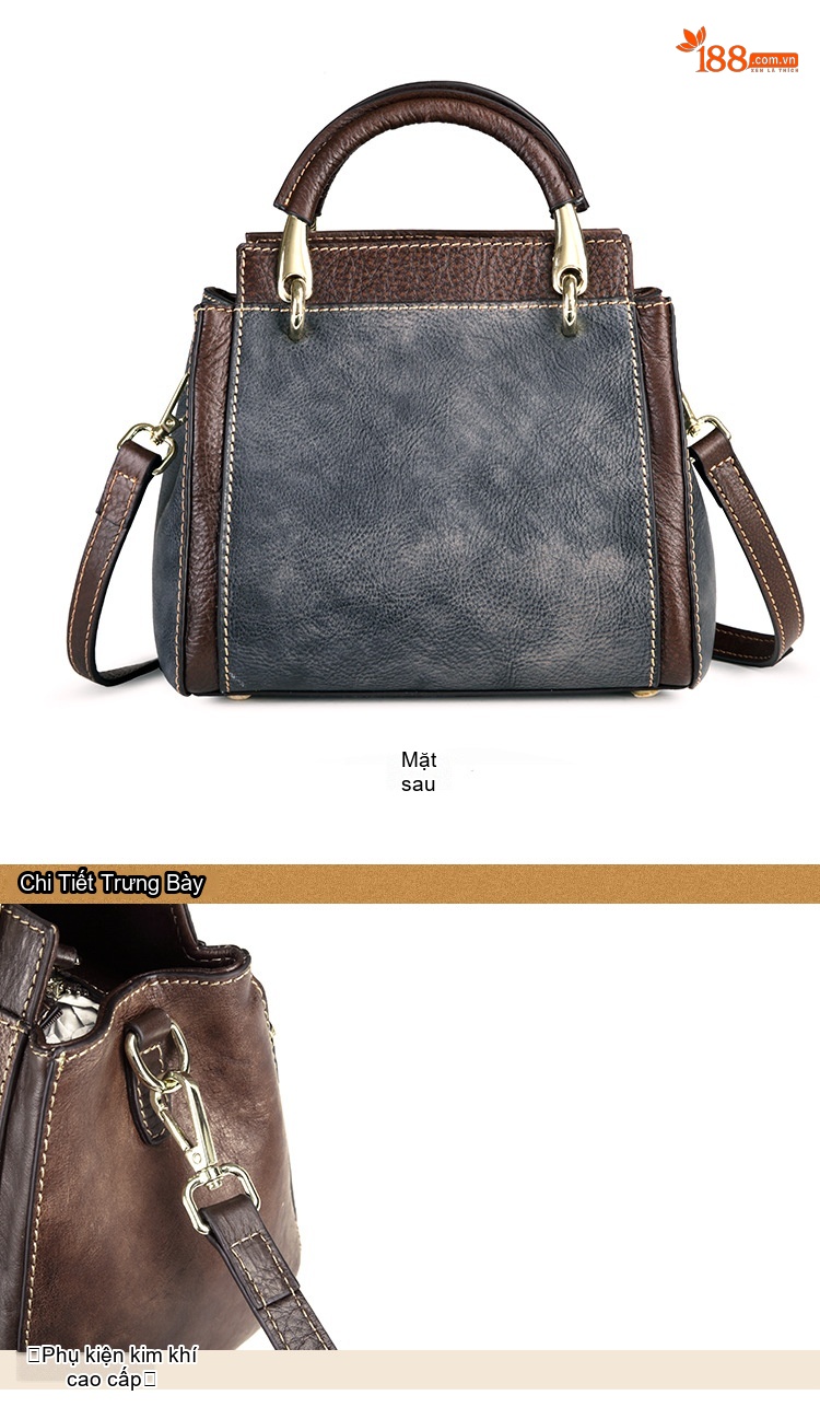 Túi Xách Tay Nữ Da Bò Retro Vintage Đeo Vai, Đeo Chéo Màu Nâu, Đỏ chi tiết 10