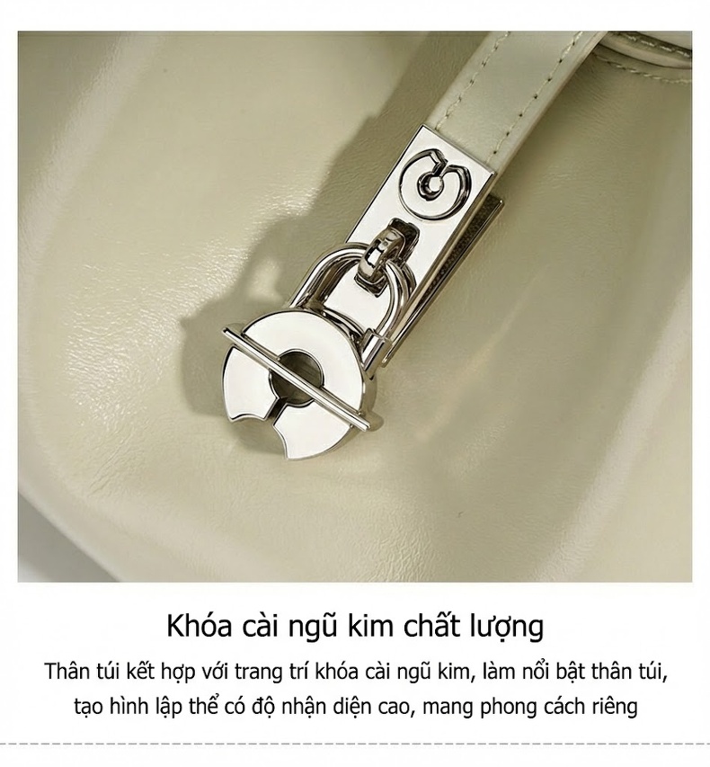 Túi Xách Tay Nữ Da Bò Sáp Dầu Kiểu Túi Rổ Thiết Kế Tối Giản Kèm Túi Nhỏ Màu Kem, Nâu Đậm chi tiết 12