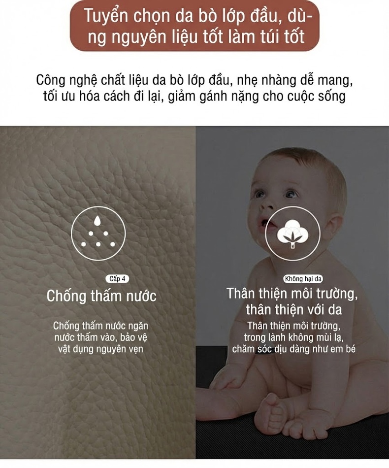 Túi Xách Tay Nữ Da Bò Sức Chứa Lớn Đeo Chéo Mùa Hè Màu Be, Nâu chi tiết 4