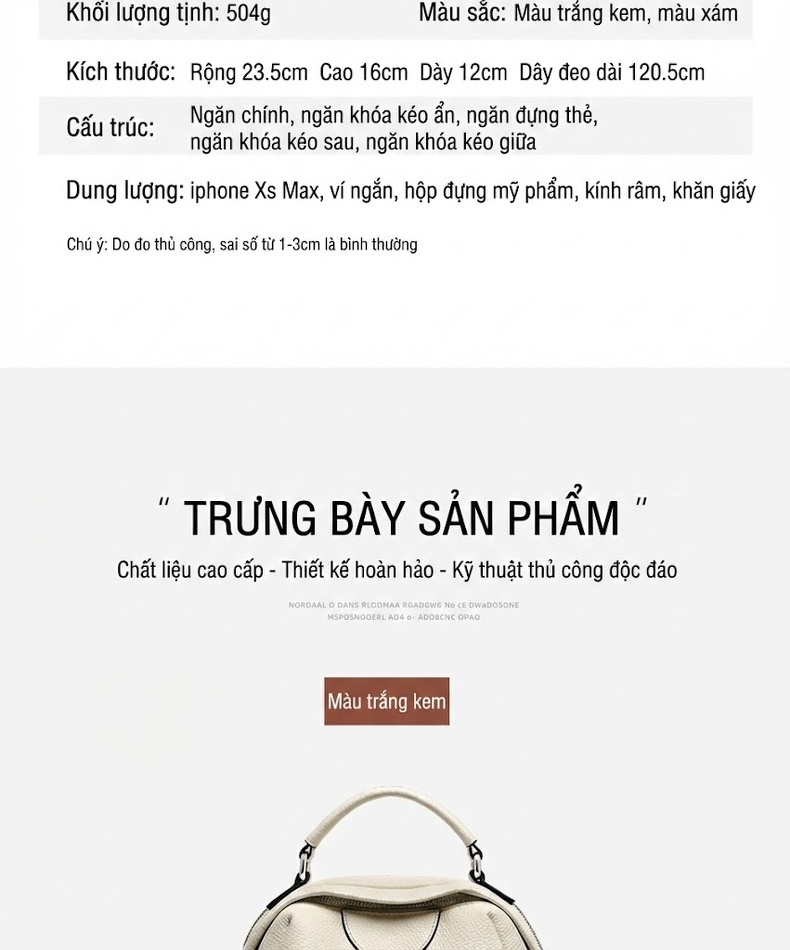 Túi Xách Tay Nữ Da Bò Sức Chứa Lớn Đeo Chéo Mùa Hè Màu Be, Nâu chi tiết 10