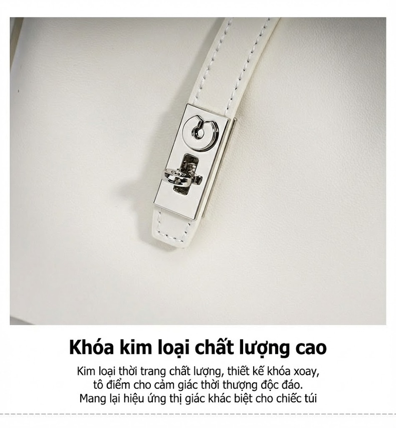 Túi Xách Tay Nữ Da Bò Sức Chứa Lớn Đeo Vai Đi Làm Hàng Ngày Kèm Túi Nhỏ Màu Trắng, Nâu, Đen chi tiết 11