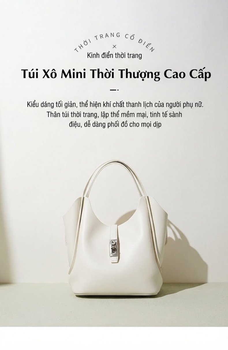 Túi Xách Tay Nữ Da Bò Sức Chứa Lớn Đeo Vai Đi Làm Hàng Ngày Kèm Túi Nhỏ Màu Trắng, Nâu, Đen chi tiết 1