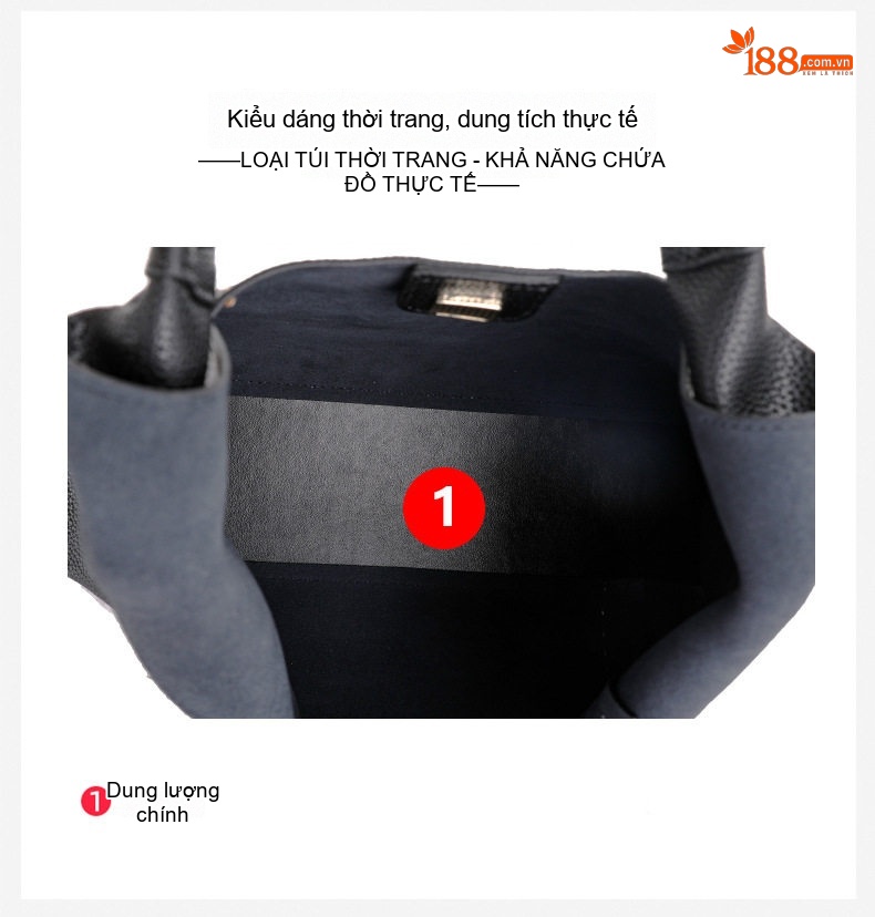 Túi Xách Tay Nữ Da Bò Sức Chứa Lớn Phong Cách Casual Màu Đen chi tiết 7