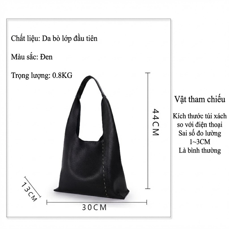 Túi Xách Tay Nữ Da Bò Sức Chứa Lớn Phong Cách Casual Màu Đen chi tiết 11