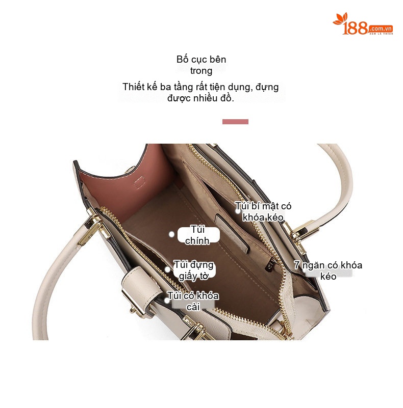 Túi Xách Tay Nữ Da Bò Sức Chứa Lớn Quà Tặng Mẹ, Bạn Gái, Vợ Màu Trắng Kem chi tiết 6