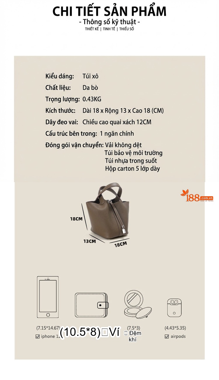 Túi Xách Tay Nữ Da Bò TC Lớp Đầu Dáng Giỏ Lớn Đựng Đồ Cho Mẹ Màu Xám chi tiết 7