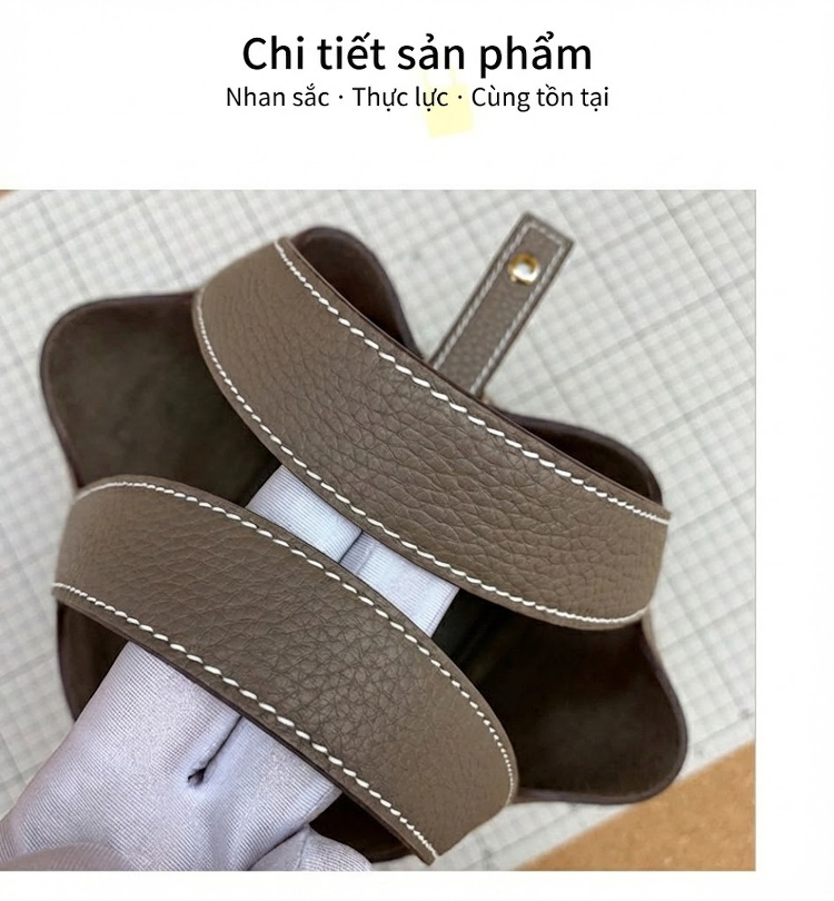 Túi Xách Tay Nữ Da Bò Thật Kiểu Túi Bucket Thời Trang Công Sở Màu Xanh Dương, Nâu, Kem, Xám chi tiết 21