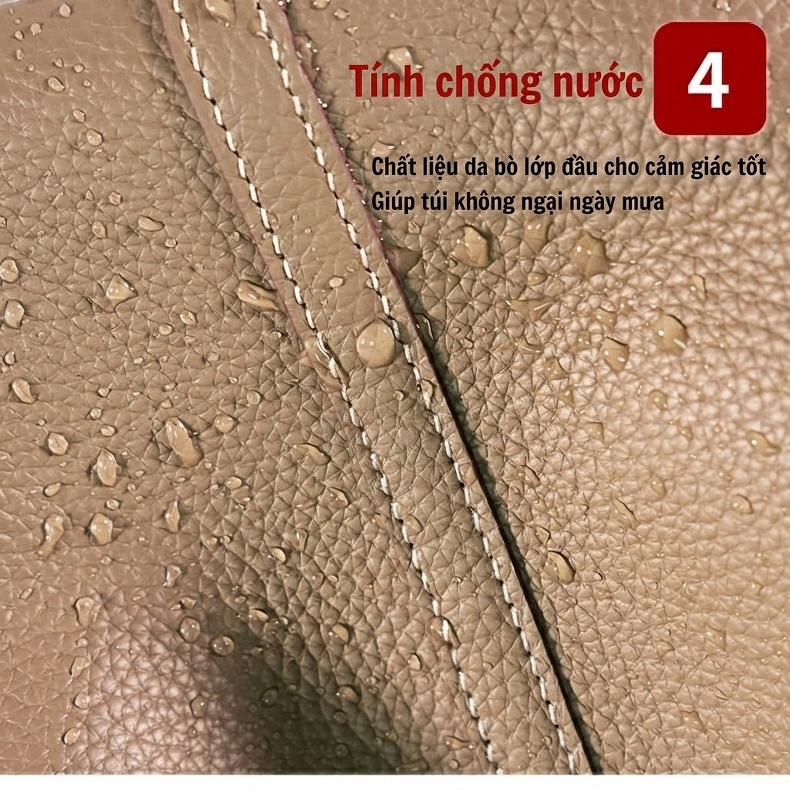 Túi Xách Tay Nữ Da Bò Thật Thiết Kế Độc Đáo Dáng Túi Bucket Màu Nâu, Hồng, Kem, Xám chi tiết 6